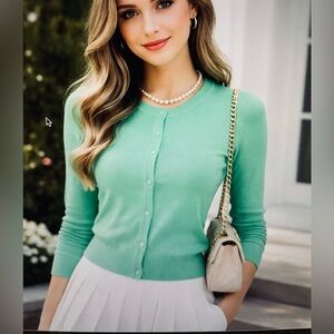 Kate Spade Green Cardigan Sweater Womens Small Fall Work Casual Cashmere Size XS